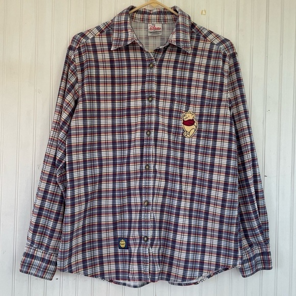 Disney Tops - Vintage Disney Store Blue White Plaid Winnie the Pooh Corduroy Shirt Medium